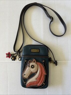 CHALA NAVY BLUE HORSE CELLPHONE CROSSBODY HANDBAG FAUX LEATHER